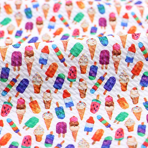 David Angie Summer Theme Ice-Cream Printed Bullet Textured Liverpool Fabric 4 Way Stretch Spandex Knit Fabric by The Yard for Head Wrap Accessories (Cake)