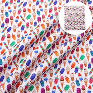 David Angie Summer Theme Ice-Cream Printed Bullet Textured Liverpool Fabric 4 Way Stretch Spandex Knit Fabric by The Yard for Head Wrap Accessories (Cake)