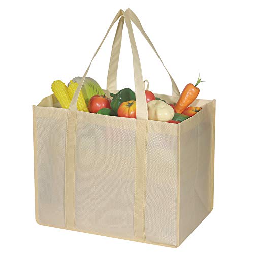 Set of 12 Reusable Grocery Bags Large Foldable Heavy Duty Shopping Tote Produce Bag with Reinforced Handles for Groceries Clothes Vegetables Fruit, Black Grey Beige