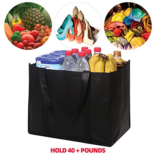 Set of 12 Reusable Grocery Bags Large Foldable Heavy Duty Shopping Tote Produce Bag with Reinforced Handles for Groceries Clothes Vegetables Fruit, Black Grey Beige