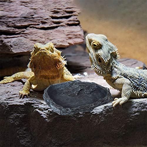 Tfwadmx Resin Reptile Food Bowls, Reptile Rock Feeder Dish, Amphibian Water and Food Bowls with Feeding Tweezers Tong for Leopard Gecko Lizard Frog Snake Chameleon Tortoise