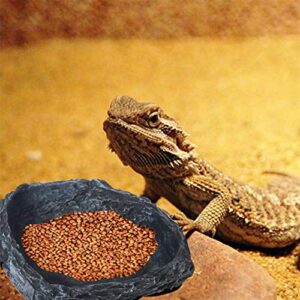 Tfwadmx Resin Reptile Food Bowls, Reptile Rock Feeder Dish, Amphibian Water and Food Bowls with Feeding Tweezers Tong for Leopard Gecko Lizard Frog Snake Chameleon Tortoise