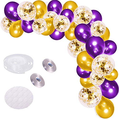 Purple Gold Balloon Garland Arch Kit, 121 PCS Purple Gold Party Supplies Gold Purple Balloons Gold Confetti Latex Balloons for Birthday Graduation Retirement Wedding Engagement Party Decoration