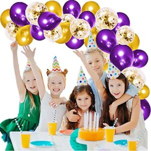 Purple Gold Balloon Garland Arch Kit, 121 PCS Purple Gold Party Supplies Gold Purple Balloons Gold Confetti Latex Balloons for Birthday Graduation Retirement Wedding Engagement Party Decoration