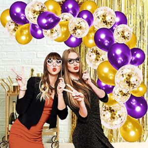 Purple Gold Balloon Garland Arch Kit, 121 PCS Purple Gold Party Supplies Gold Purple Balloons Gold Confetti Latex Balloons for Birthday Graduation Retirement Wedding Engagement Party Decoration