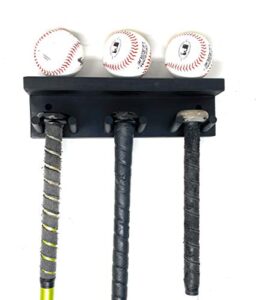 mwcsportscomplex baseball softball bat rack display meant to hold up to 5 full size bats and 3 baseballs holder trophy awards baseball bat rack display shelf holder wall mount (black)