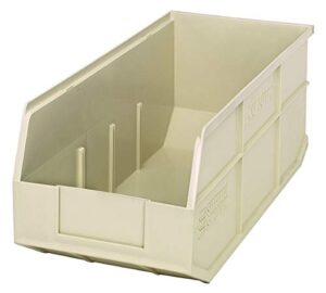 quantum storage k-ssb463iv-4 4-pack stackable plastic shelf bin, 18" x 8-1/4" x 7", ivory