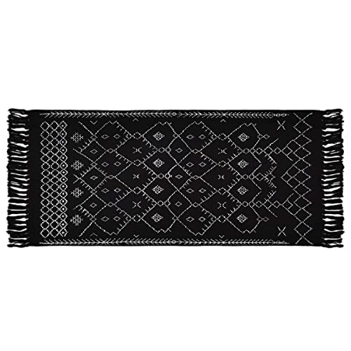 Boho Black and White Rugs, Runner Bath Rugs, Geometric Tribal Mats, 2' × 4.3' Cotton Woven Area Rug with Tassel for Kitchen, Bedroom, Entrance, Laundry Room…