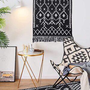 Boho Black and White Rugs, Runner Bath Rugs, Geometric Tribal Mats, 2' × 4.3' Cotton Woven Area Rug with Tassel for Kitchen, Bedroom, Entrance, Laundry Room…