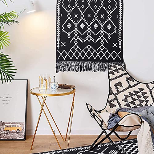 Boho Black and White Rugs, Runner Bath Rugs, Geometric Tribal Mats, 2' × 4.3' Cotton Woven Area Rug with Tassel for Kitchen, Bedroom, Entrance, Laundry Room…