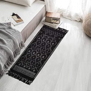 Boho Black and White Rugs, Runner Bath Rugs, Geometric Tribal Mats, 2' × 4.3' Cotton Woven Area Rug with Tassel for Kitchen, Bedroom, Entrance, Laundry Room…
