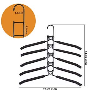 YiSeyruo Clothes Hangers Space Saving: 4 Pack 5 in 1 Multi Layer Metal Hanger Racks Non-Slip Foam Padded Heavy Duty Thick Magic Hanger Closet Organizers and Storage for Coat Sweater Suit T-Shirt.