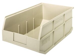 quantum storage k-ssb465iv-3 3-pack stackable plastic shelf bin, 18" x 11" x 7", ivory