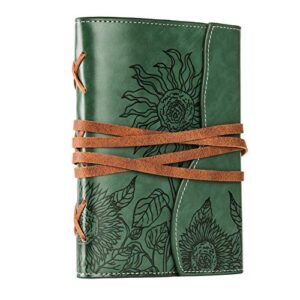 valery wrting journal for women and men | 185 lined fountain pen friendly paper | refillable b6 vegan leather bound travel notebook | daily use gifts for vegatarians teachers (forest green)
