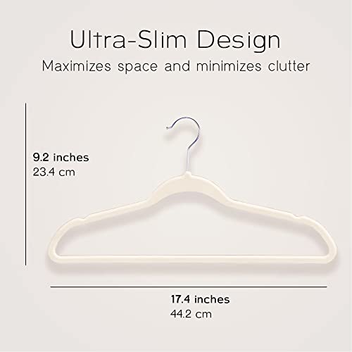 Sleek Pick Premium Velvet Hangers, Ivory, 60 Pack, 9.2” x 17.4” Non-Slip Felt Hangers, Heavy Duty Ultra Slim Clothes Hangers, Space-Saving Pants Hangers, Rotatable Hooks, Contoured & Notched Shoulders