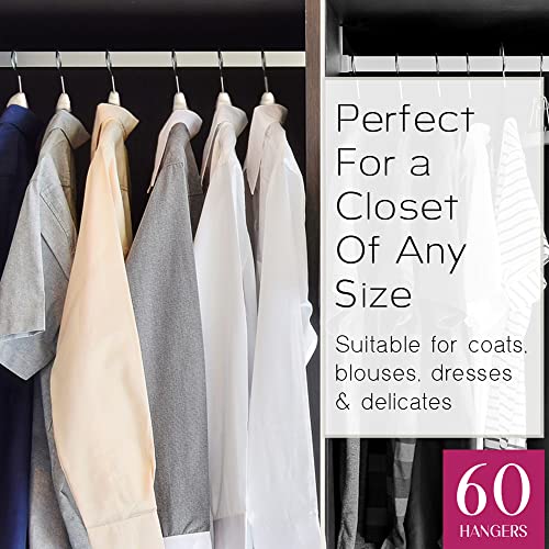 Sleek Pick Premium Velvet Hangers, Ivory, 60 Pack, 9.2” x 17.4” Non-Slip Felt Hangers, Heavy Duty Ultra Slim Clothes Hangers, Space-Saving Pants Hangers, Rotatable Hooks, Contoured & Notched Shoulders