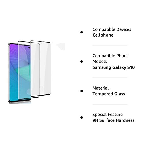 ToneGod 2 Pack Galaxy S10 Screen Protector, [Bubble Free] [High Definition] Anti-Scratch [Case Friendly] 3D Curved Screen Protector Compatible Galaxy S10