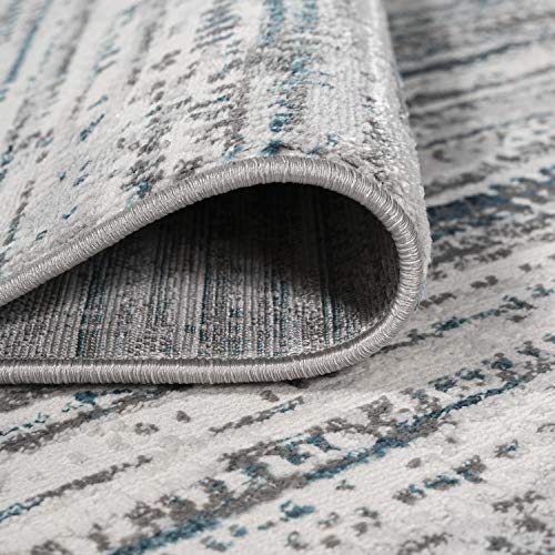 JONATHAN Y SOR200B-8 Loom Modern Strie' Indoor Area-Rug Solid Striped Casual Transitional Easy-Cleaning Bedroom Kitchen Living Room Non Shedding, 8 ft x 10 ft, Gray/Turquoise