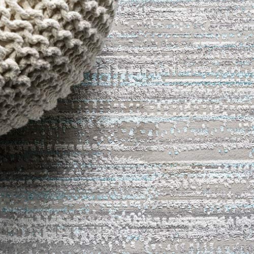 JONATHAN Y SOR200B-8 Loom Modern Strie' Indoor Area-Rug Solid Striped Casual Transitional Easy-Cleaning Bedroom Kitchen Living Room Non Shedding, 8 ft x 10 ft, Gray/Turquoise