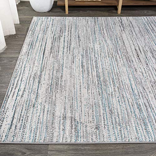 JONATHAN Y SOR200B-8 Loom Modern Strie' Indoor Area-Rug Solid Striped Casual Transitional Easy-Cleaning Bedroom Kitchen Living Room Non Shedding, 8 ft x 10 ft, Gray/Turquoise