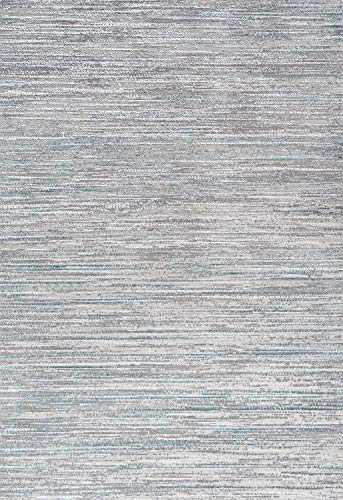 JONATHAN Y SOR200B-8 Loom Modern Strie' Indoor Area-Rug Solid Striped Casual Transitional Easy-Cleaning Bedroom Kitchen Living Room Non Shedding, 8 ft x 10 ft, Gray/Turquoise