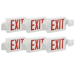exitlux 6 pack red led emergency exit lights with battery backup-two led adjustable head emergency exit lights -us standard ul listed &cec qualified-120v-277v-emergency lights for home power failure