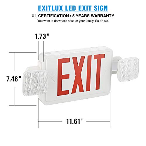 EXITLUX 6 Pack Red Led Emergency Exit Lights with Battery Backup-Two LED Adjustable Head Emergency Exit Lights -US Standard UL Listed &CEC Qualified-120V-277V-Emergency Lights for Home Power Failure