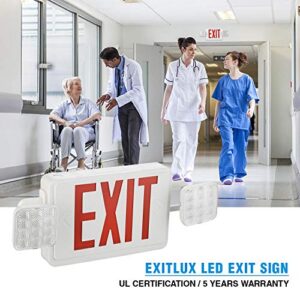 EXITLUX 6 Pack Red Led Emergency Exit Lights with Battery Backup-Two LED Adjustable Head Emergency Exit Lights -US Standard UL Listed &CEC Qualified-120V-277V-Emergency Lights for Home Power Failure