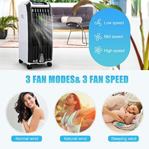 3-IN-1 Evaporative Air Cooler,26” Portable Air Conditoner Humidifier/Fan with 3 Wind Modes,3 Speeds,Remote Control,Wide Oscillating,Ultra-Quiet Compact Cooling Fan for Home Office Bedroom