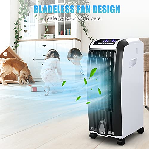 3-IN-1 Evaporative Air Cooler,26” Portable Air Conditoner Humidifier/Fan with 3 Wind Modes,3 Speeds,Remote Control,Wide Oscillating,Ultra-Quiet Compact Cooling Fan for Home Office Bedroom