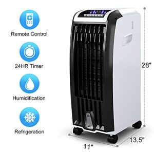 3-IN-1 Evaporative Air Cooler,26” Portable Air Conditoner Humidifier/Fan with 3 Wind Modes,3 Speeds,Remote Control,Wide Oscillating,Ultra-Quiet Compact Cooling Fan for Home Office Bedroom