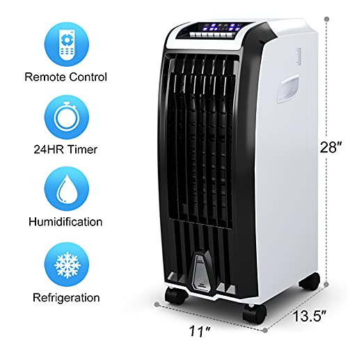 3-IN-1 Evaporative Air Cooler,26” Portable Air Conditoner Humidifier/Fan with 3 Wind Modes,3 Speeds,Remote Control,Wide Oscillating,Ultra-Quiet Compact Cooling Fan for Home Office Bedroom