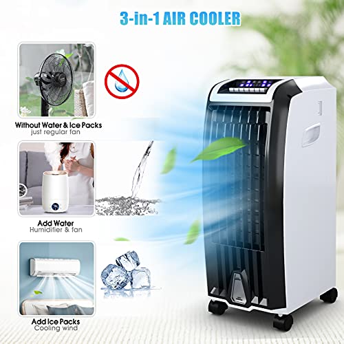 3-IN-1 Evaporative Air Cooler,26” Portable Air Conditoner Humidifier/Fan with 3 Wind Modes,3 Speeds,Remote Control,Wide Oscillating,Ultra-Quiet Compact Cooling Fan for Home Office Bedroom