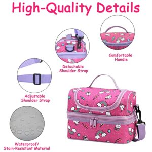 Kasqo Lunch Bag Box for Girls, Insulated Cooler Bag Kids Lunch Tote with Dual Compartments, Pink Kitty