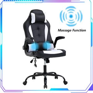 gaming chair, ergonomic pc computer desk chair high back office chair massage lumbar support comfortable leather racing chair seat adjustable swivel rolling home executive for adults teens men women