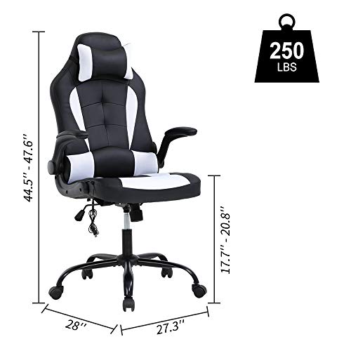 Gaming Chair, Ergonomic PC Computer Desk Chair High Back Office Chair Massage Lumbar Support Comfortable Leather Racing Chair Seat Adjustable Swivel Rolling Home Executive for Adults Teens Men Women