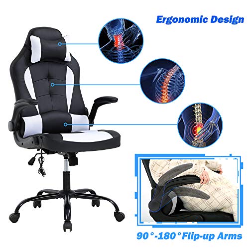 Gaming Chair, Ergonomic PC Computer Desk Chair High Back Office Chair Massage Lumbar Support Comfortable Leather Racing Chair Seat Adjustable Swivel Rolling Home Executive for Adults Teens Men Women