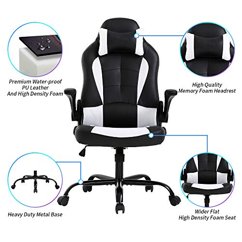 Gaming Chair, Ergonomic PC Computer Desk Chair High Back Office Chair Massage Lumbar Support Comfortable Leather Racing Chair Seat Adjustable Swivel Rolling Home Executive for Adults Teens Men Women
