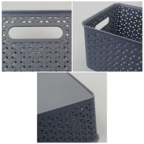 Hespama Grey Plastic Storage Baskets with Handles, 4 Packs