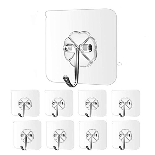 CMANI Wall Hooks 17lb(Max) Transparent Reusable Seamless Hooks,Waterproof and Oilproof,Bathroom Kitchen Heavy Duty Self Adhesive Hooks,8 Pack…