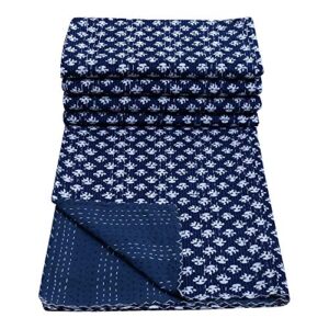maviss homes indian traditional handmade patchwork cotton super soft kantha quilt blanket | throw bedspread blanket | bedroom décor throw quilt |home décor; blue
