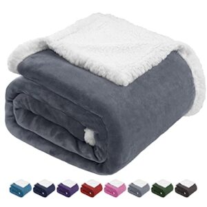 beautex sherpa fleece throw blankets, soft fluffy flannel plush blanket and throw, fuzzy cozy grey cuddle blankets for couch bed sofa adults (50" x 60", grey)