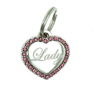 Custom Engraved Personalized Stainless Steel Small Heart Pink Rhinestones Dog Cat Pet ID Jewelry Bling Tag