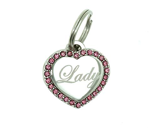 Custom Engraved Personalized Stainless Steel Small Heart Pink Rhinestones Dog Cat Pet ID Jewelry Bling Tag