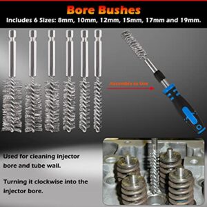 Bonbo Professional Diesel Injector-Seat Cleaning Kit 8090S on Cylinder Heads, Including Helix Brushes, Two-Stage Brushes, Bore Brushes and Swabs (Stainless Steel, 17-Pack)