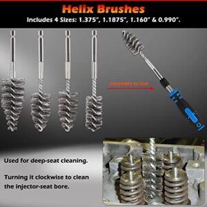 Bonbo Professional Diesel Injector-Seat Cleaning Kit 8090S on Cylinder Heads, Including Helix Brushes, Two-Stage Brushes, Bore Brushes and Swabs (Stainless Steel, 17-Pack)