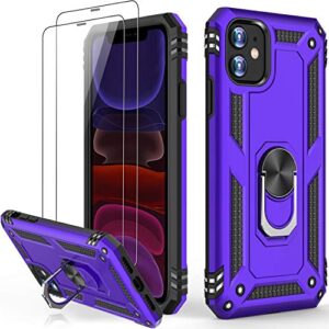 lumarke iphone 11 case with tempered glass screen protector,iphone 11 cover military grade 16ft. drop tested cover with magnetic ring kickstand protective phone case for iphone 11 6.1 inch purple