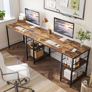 Bestier L Shaped Desk with Shelves 95.2 Inch Reversible Corner Computer Desk or 2 Person Long Table for Home Office Large Gaming Writing Storage Workstation P2 Board with 3 Cable Holes, Rustic Brown