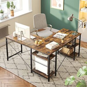 Bestier L Shaped Desk with Shelves 95.2 Inch Reversible Corner Computer Desk or 2 Person Long Table for Home Office Large Gaming Writing Storage Workstation P2 Board with 3 Cable Holes, Rustic Brown