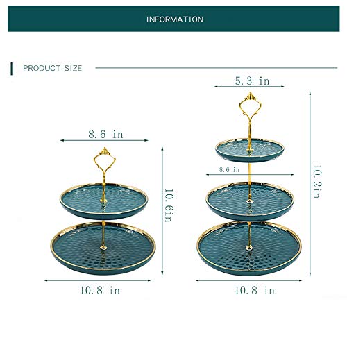 2 Set of Round Porcelain Tiered Cupcake Stand, Dessert Plates Stand, Mini Cakes Fruit Candy Display Tower, Luxury Emerald Serving Tray for Wedding / Kids Birthday / Tea Party / Baby Shower